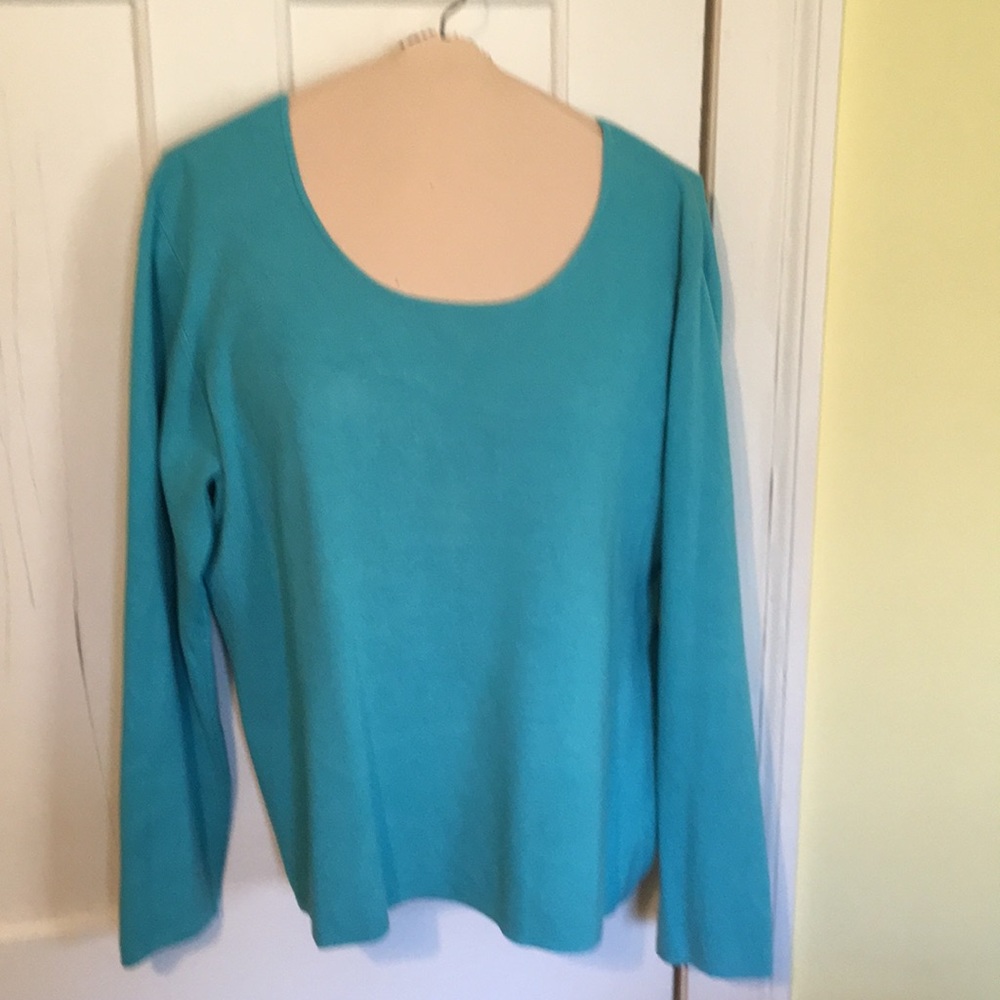 Chico’s teal silk blend sweater.  Size 3